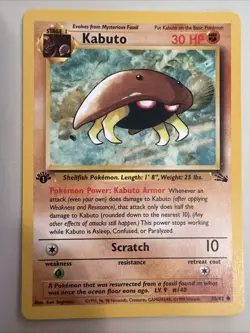 Pokemon TCG Kabuto Fossil Card 50/62 Regular Common 1st Edition - Image 1