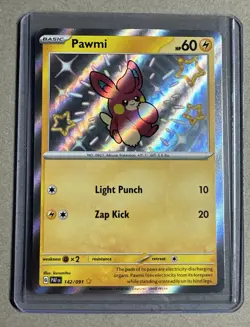 Pokemon TCG Pawmi Scarlet & Violet: Paldean Fates 142/091 Holo Shiny Rare - Image 1