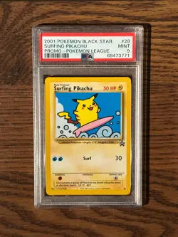 Pokemon League Black Star Surfing Pikachu Promo #28 PSA9 Cert # 68473771 - Image 1