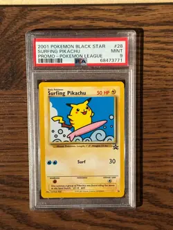 Pokemon League Black Star Surfing Pikachu Promo #28 PSA9 Cert # 68473771 - Image 2