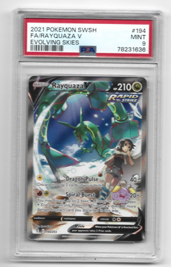2021 POKEMON #194 FA/RAYQUAZA V SWORD & SHIELD EVOLVING SKIES PSA 9 - Image 1