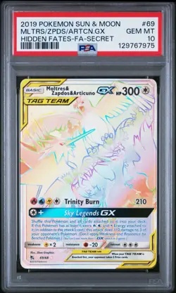 Pokemon Moltres & Zapdos & Articuno GX (Secret) 69/68 Hidden Fates Holo PSA 10 - Image 1