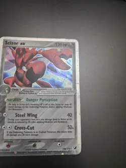 POKEMON EX UNSEEN FORCES SCIZOR EX 108/115 ULTRA RARE HOLO CREASED DMG - Image 2