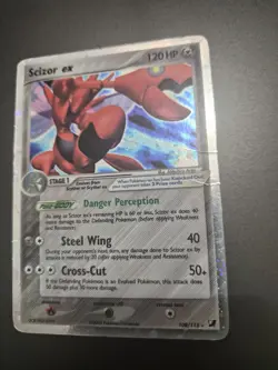 POKEMON EX UNSEEN FORCES SCIZOR EX 108/115 ULTRA RARE HOLO CREASED DMG - Image 3