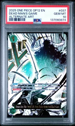 2025 ONE PIECE OP12-037 LEGACY OF THE MASTER DEAD MAN'S GAME ALT ART PSA 10 - Image 1