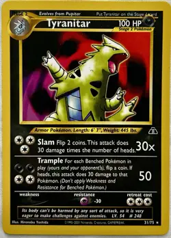 Pokemon TCG Tyranitar Rare non-holo 31/75 Neo Discovery 2001 - Image 1
