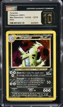 2001 POKEMON 1st EDITION NEO DISCOVERY HOLO TYRANITAR 12/75 CGC 10 PRISTINE GEM - Image 1
