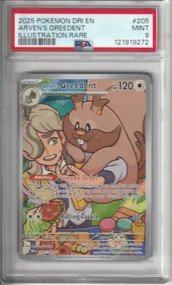 2025 POKEMON DRI EN-DESTINED RIVALS ILLUSTRATION RARE ARVEN'S GREEDENT PSA 9 - Image 1