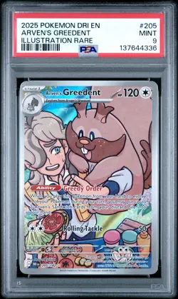 2025 POKEMON DRI EN-DESTINED RIVALS ILLUSTRATION RARE ARVEN'S GREEDENT PSA 9 - Image 1