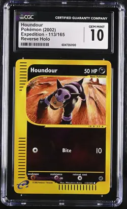 CGC 10 GEM MINT Houndour 2002 Expedition 113/165 Reverse Holo Pokemon Card - Image 1