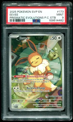 PSA 9 Eevee Prismatic Evolutions Pokemon Center Stamped ETB Promo #173 - Image 1