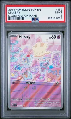 PSA 9 MINT Milcery Stellar Crown Illustration Rare 2024 Holo Pokemon 152/142 - Image 1