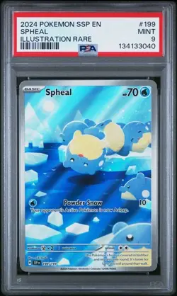 PSA 9 MINT Spheal Surging Sparks Illustration Rare 2024 Holo Pokemon 199/191 - Image 1
