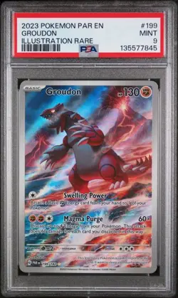 PSA 9 MINT Groudon Paradox Rift Illustration Rare 2023 Holo Pokemon 199/182 - Image 1