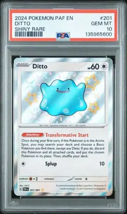 PSA 10 GEM MINT Ditto Paldean Fates Shiny Rare Holo 2024 Pokemon 201/091 - Image 1