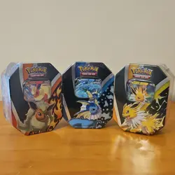 Pokemon TCG Sealed Tin Box Set Flareon V Vaporeon V Jolteon V (Factory Sealed) - Image 1