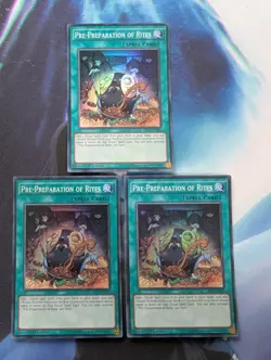 YuGiOh! Pre-Preparation of Rites SHVI-EN065 x3 PLAYSET 1st Ed Super Rare - Image 1