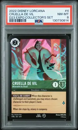 2022 DISNEY LORCANA PROMO #4 CRUELLA DE VIL - MISERABLE AS USUAL PSA 8 - Image 1