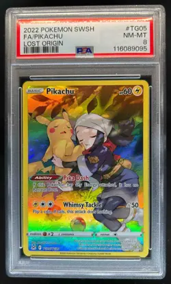 2022 Pokemon SWSH Lost Origin Pikachu Trainer Gallery #TG05/TG30 PSA 8 - Image 1