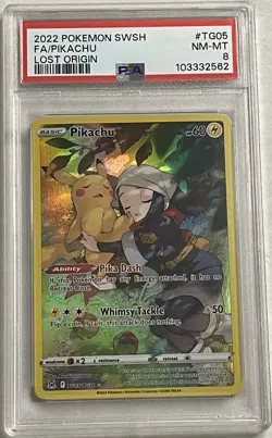 Pokemon SWSH Lost Origin Pikachu Trainer Gallery 2022 TG05/TG30 PSA 8 - Image 1