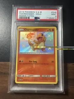 Pokemon TCG Charmander SV6/SV94 Hidden Fates Shiny Holo PSA 9 Mint - Image 1