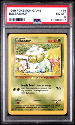 1999 Pokemon Base Set Bulbasaur 44/102 - PSA 6 EX-MT - Image 1