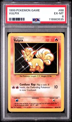 1999 Pokemon Game Vulpix HP 50 Error #68 Base Set - PSA 6 - Image 1