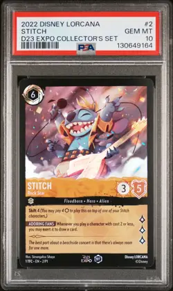 2022 DISNEY LORCANA PROMO D23 EXPO COLLECTOR'S SET #2 STITCH - ROCK STAR PSA 10 - Image 1