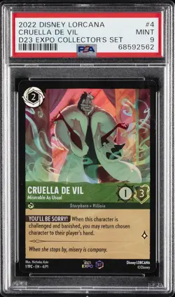 2022 DISNEY LORCANA D23 EXPO PROMO #4 CRUELLA DE VIL - MISERABLE AS USUAL PSA 9 - Image 1