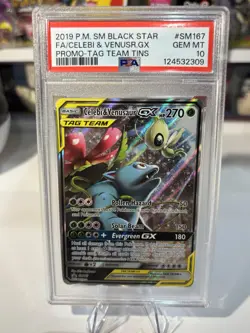 Pokemon 2019 S&M Black Star Promo Celebi & Venusaur GX #SM167 Tag Team PSA 10 - Image 1