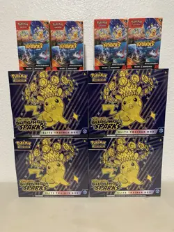4x Pokemon TCG Surging Sparks Elite Trainer Box ETB 4x Booster Bundle Sealed Lot - Image 1