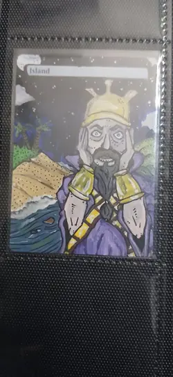 Mtg Hand Painted Altered Art Island Vintage Magic The Gathering Artwork Painting - Image 1