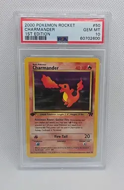 2000 Pokemon Team Rocket Charmander 1st Edition 50/82 PSA 10 Gem Mint 60702600 - Image 1