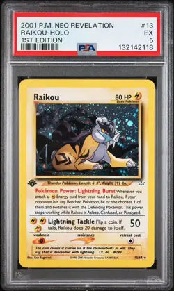 2001 POKEMON NEO REVELATION 1ST ED #13 RAIKOU-HOLO PSA 5 - Image 1
