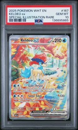 2025 POKEMON WHT EN-WHITE FLARE SPECIAL ILLUSTRATION RARE #167 KELDEO EX PSA 10 - Image 1