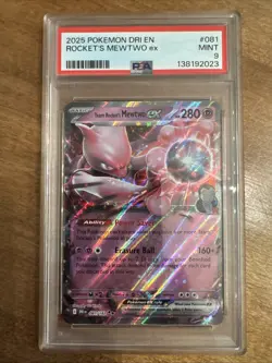 2025 POKEMON DRI EN-DESTINED RIVALS #081 TEAM ROCKET'S MEWTWO EX PSA 9 - Image 1