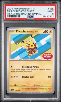 2024 POKEMON INDONESIAN SV-P PROMO #155 PIKACHU IN BATIK SHIRT PSA 9 - Image 1