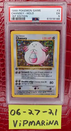 Pokemon 1999 1st Edition Shadowless Base Set Chansey Holo #3 PSA 5 EX - Image 1