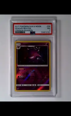 PSA 7 NM Gengar 38/111 Reverse Holo Rare Crimson Invasion 2017 Pokemon Card - Image 1