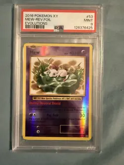Pokemon Mew Reverse Holo Rare Card XY Evolutions #53/108 PSA 9 Mint - Image 1