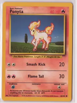 Vintage Pokemon Card TCG Base Set Unlimited Ponyta 60/102 Common - Image 1