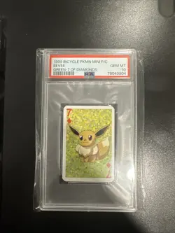 1999 BICYCLE POKEMON MINI PLAYING CARDS GREEN DECK 7 OF DIAMONDS EEVEE PSA 10 - Image 1
