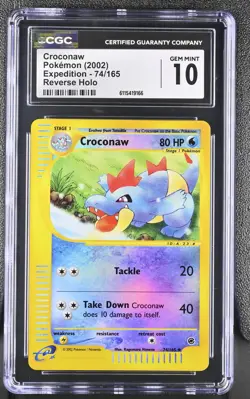 CGC 10 GEM MINT Croconaw 2002 Expedition 74/165 Reverse Holo Pokemon Card - Image 1