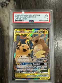 2019 Pokemon Sun & Moon Raichu / Aln. Raichu GX Unified Minds Psa 9 - Image 1