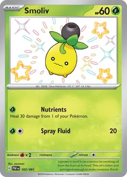 Smoliv SV: Paldean Fates 102/091 Shiny Rare Holofoil Pokemon TCG NM - Image 1