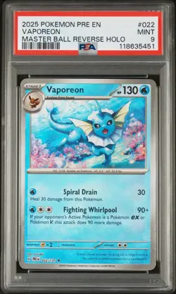 Vaporeon (022/131) PSA 9 - 2025 Prismatic Evolutions Master Ball Reverse Pokemon - Image 1