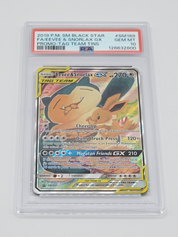 2019 Pokemon SM Black Star Promo Tag Team Tins FA Eevee Snorlax GX #SM169 PSA 10 - Image 1