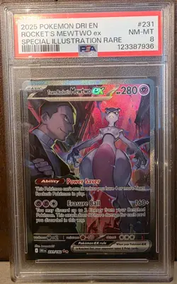2025 POKEMON DRI EN DESTINED RIVALS #231 TEAM ROCKET'S MEWTWO EX SIR PSA 8 - Image 1