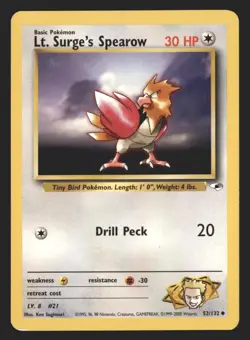 Pokemon Gym Heroes Lt. Surge's Spearow (52) #052/132 WOTC Uncommon - Image 1