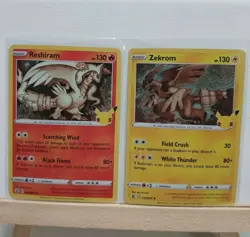 Zekrom 010/025 & Reshiram 002/025 Holo Pokemon Celebrations - Pack Fresh! - Image 1